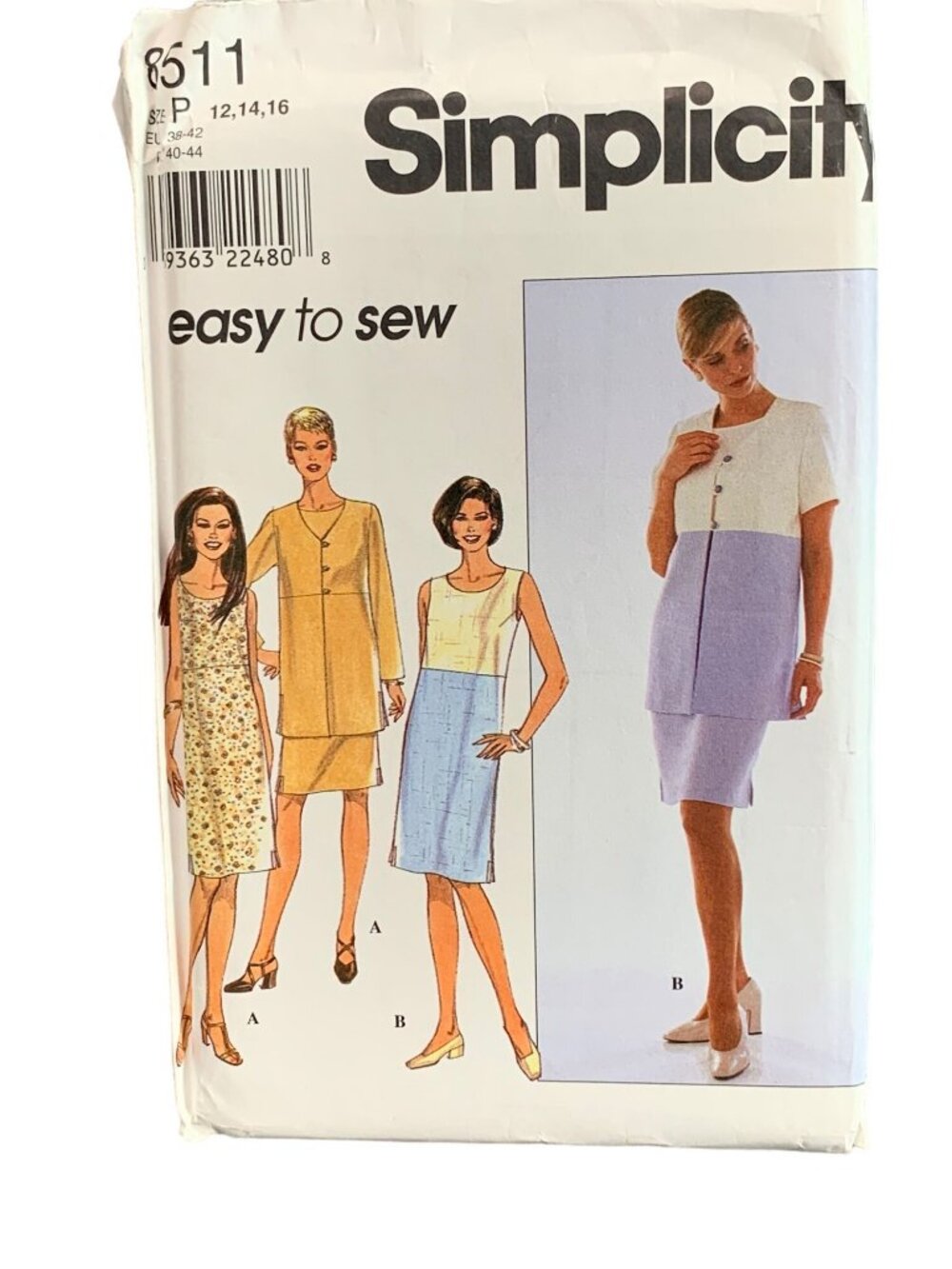 Simplicity 8511 Easy To Sew Womens Dress Jacket Pattern Size 12-14-16 Uncut